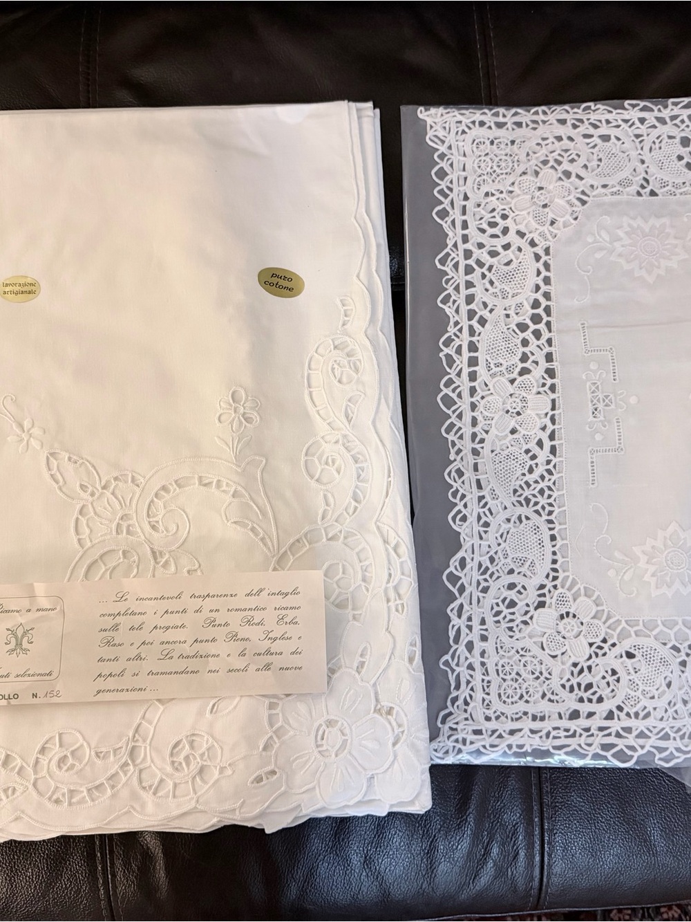 Italian White Embroidered Cutwork Tablecloths - Elegant Linen, 12 linen napkins